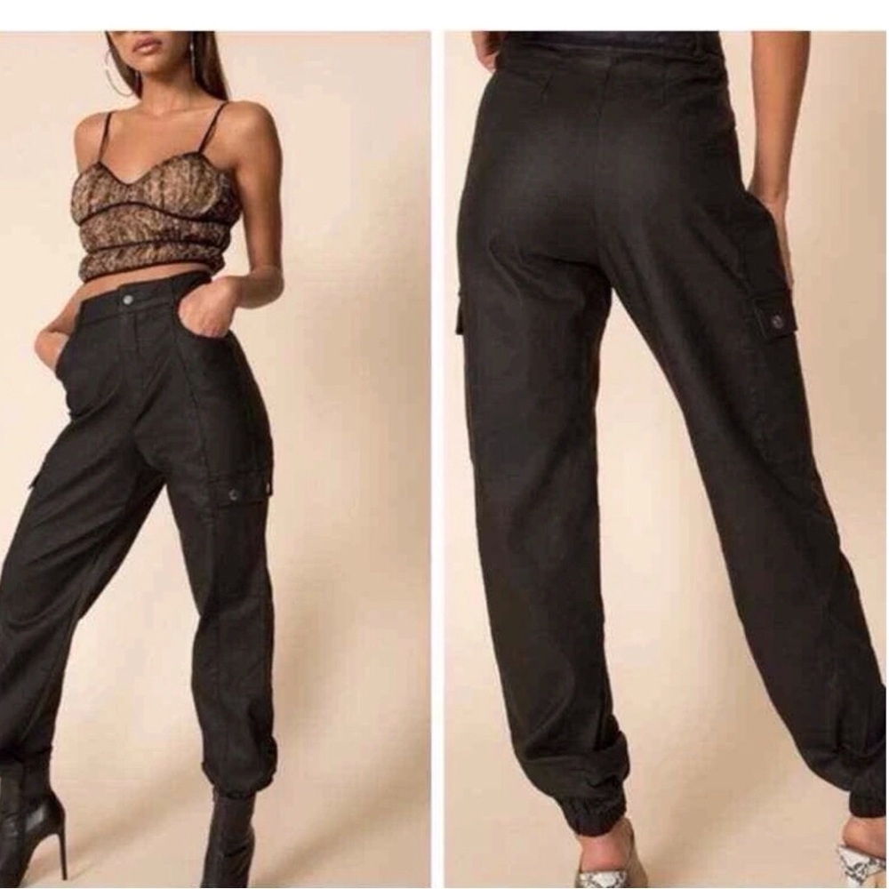 Tiger Mist Black Vegan Leather Cargo Joggers‎ EUC size XSmall